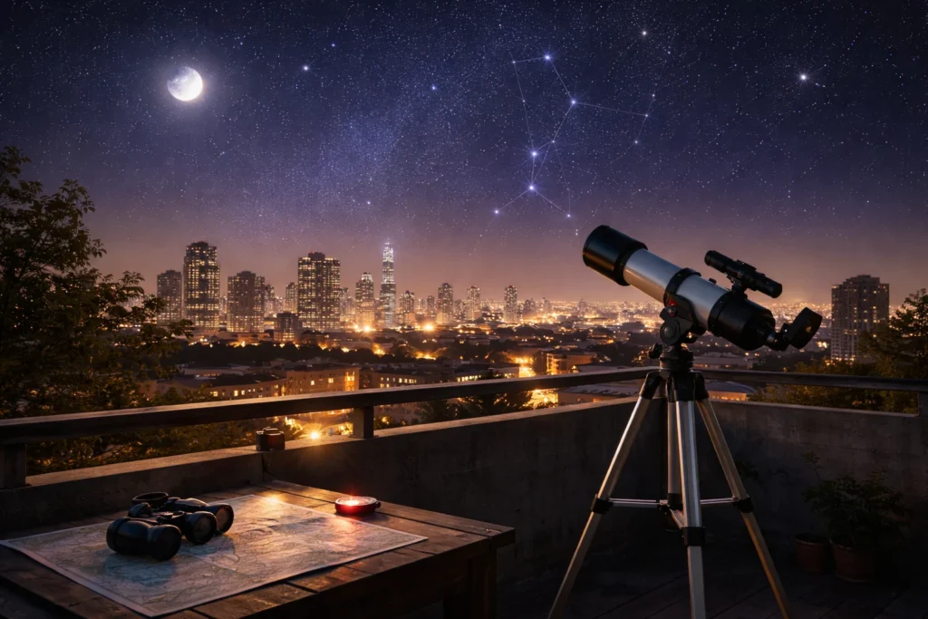 The brightest celestial targets shine through city skyglow